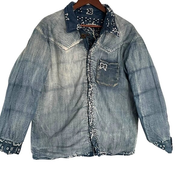 RARE Magnolia Pearl Asa Silas Bandana Puffer Jacket One Sz Blue Reversible Coat - Picture 4 of 6